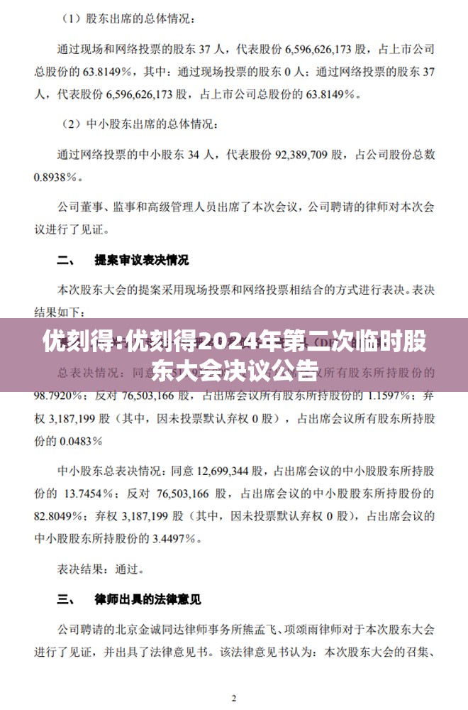 优刻得:优刻得2024年第二次临时股东大会决议公告